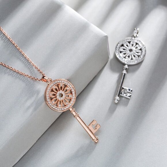 💝 Hollow Flower CZ Dainty Micro Pave Rose Gold Plated Necklace Women, EVGG1096 - Picture 7 of 8